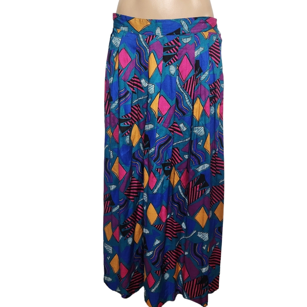 90s Vintage Colorful Worthington Pleated Made in USA Women's Midi Skirt